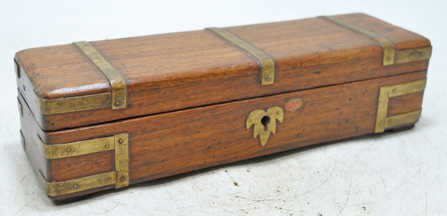Vintage Wooden Pencil Stationary Box Original Old Hand Crafted Brass Fitted
