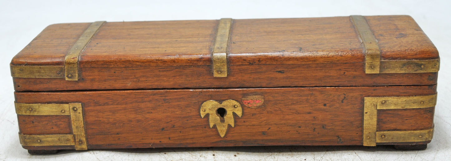 Vintage Wooden Pencil Stationary Box Original Old Hand Crafted Brass Fitted