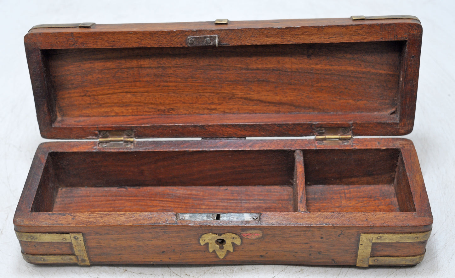 Vintage Wooden Pencil Stationary Box Original Old Hand Crafted Brass Fitted