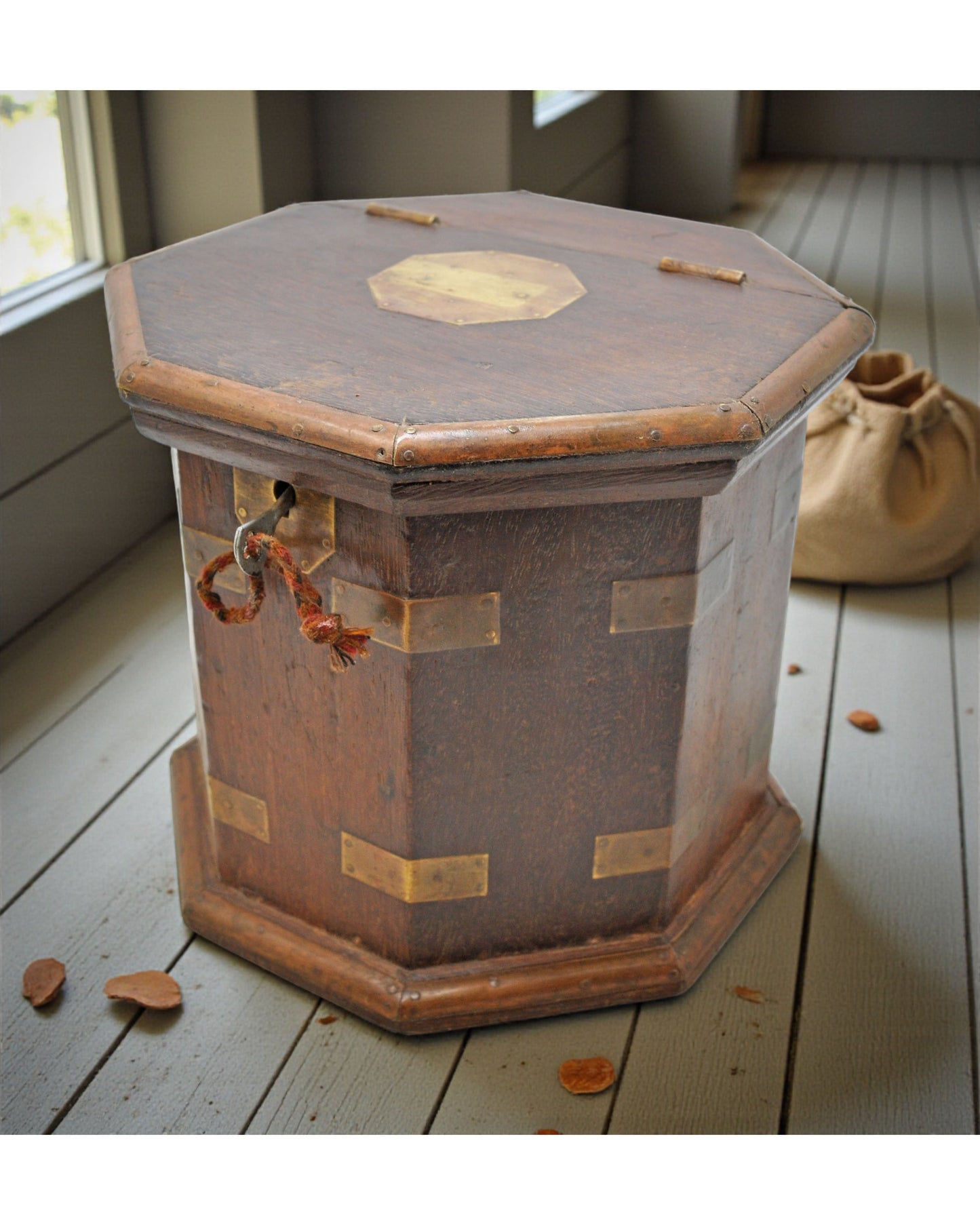 Vintage Wooden Octagonal Tall Storage Box Original Old Hand Crafted