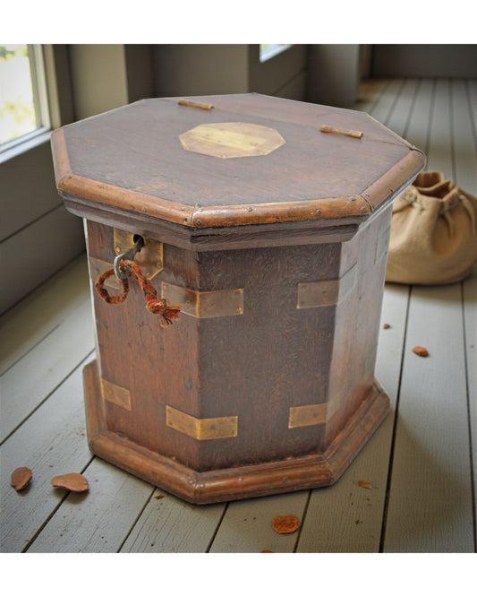 Vintage Wooden Octagonal Tall Storage Box Original Old Hand Crafted