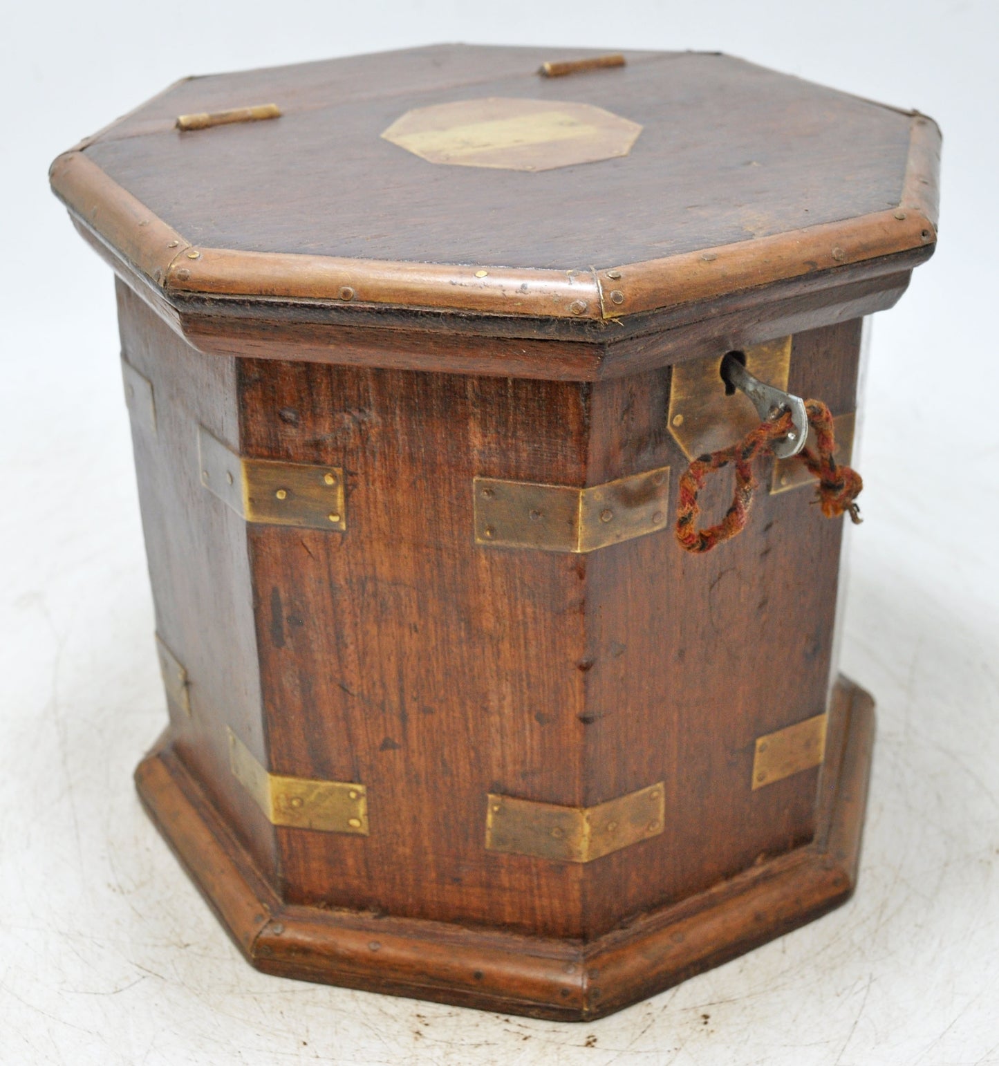 Vintage Wooden Octagonal Tall Storage Box Original Old Hand Crafted