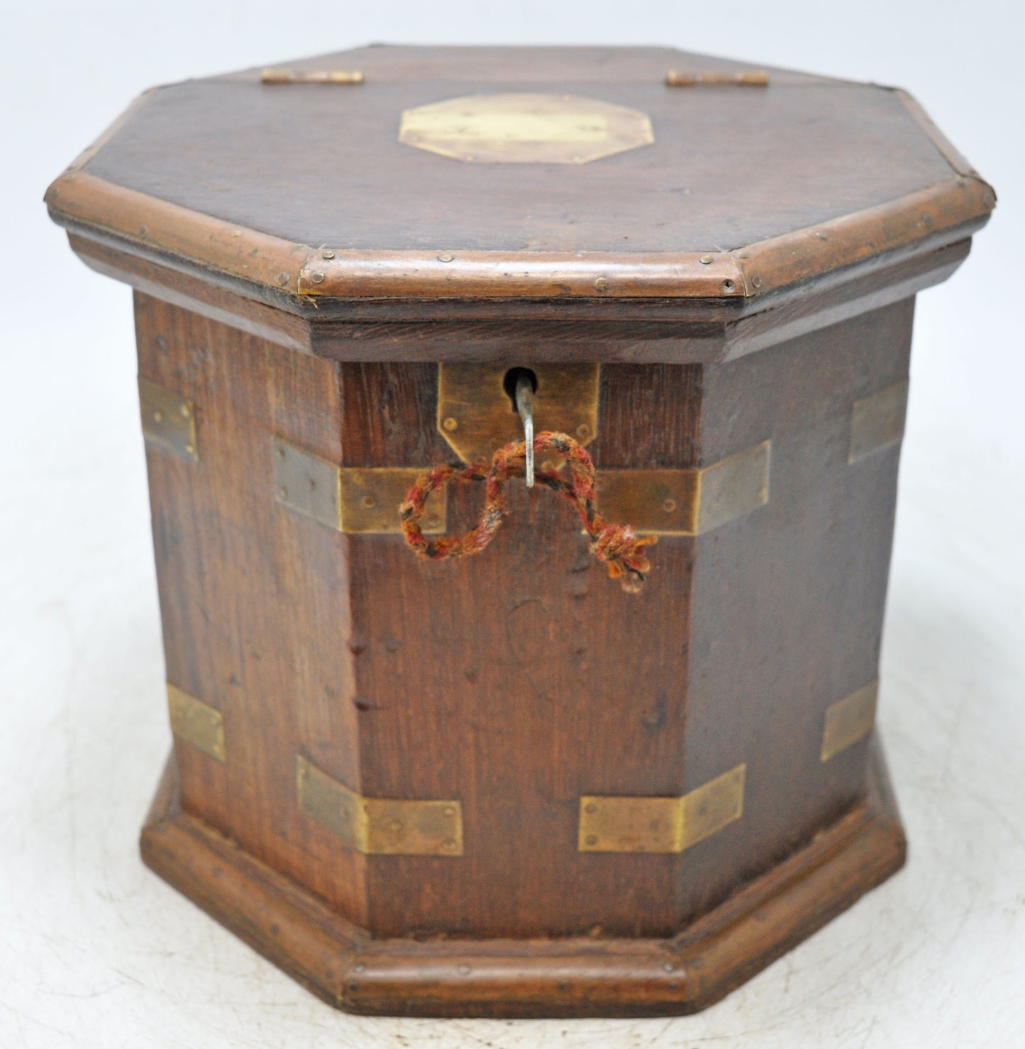 Vintage Wooden Octagonal Tall Storage Box Original Old Hand Crafted