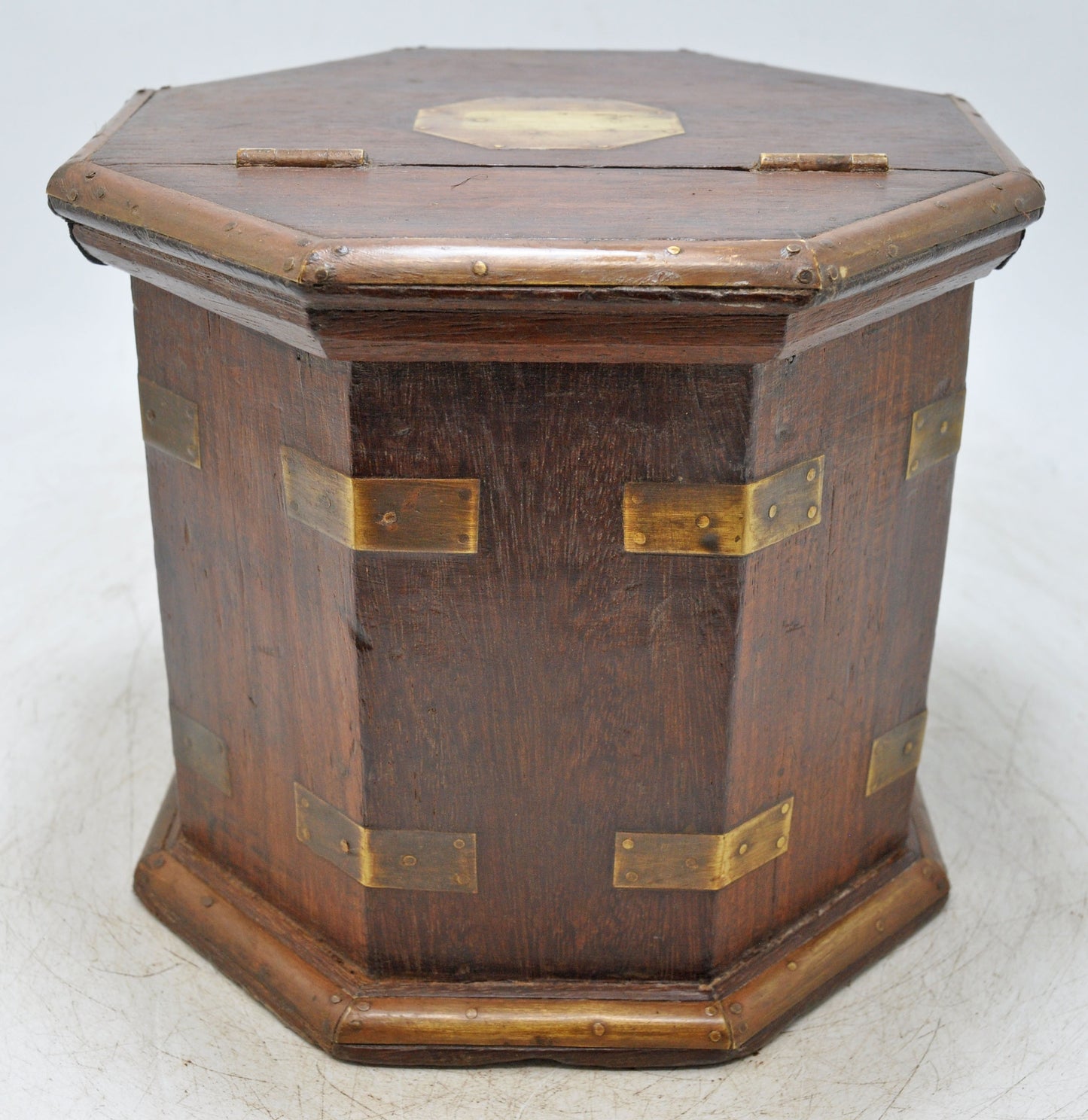 Vintage Wooden Octagonal Tall Storage Box Original Old Hand Crafted