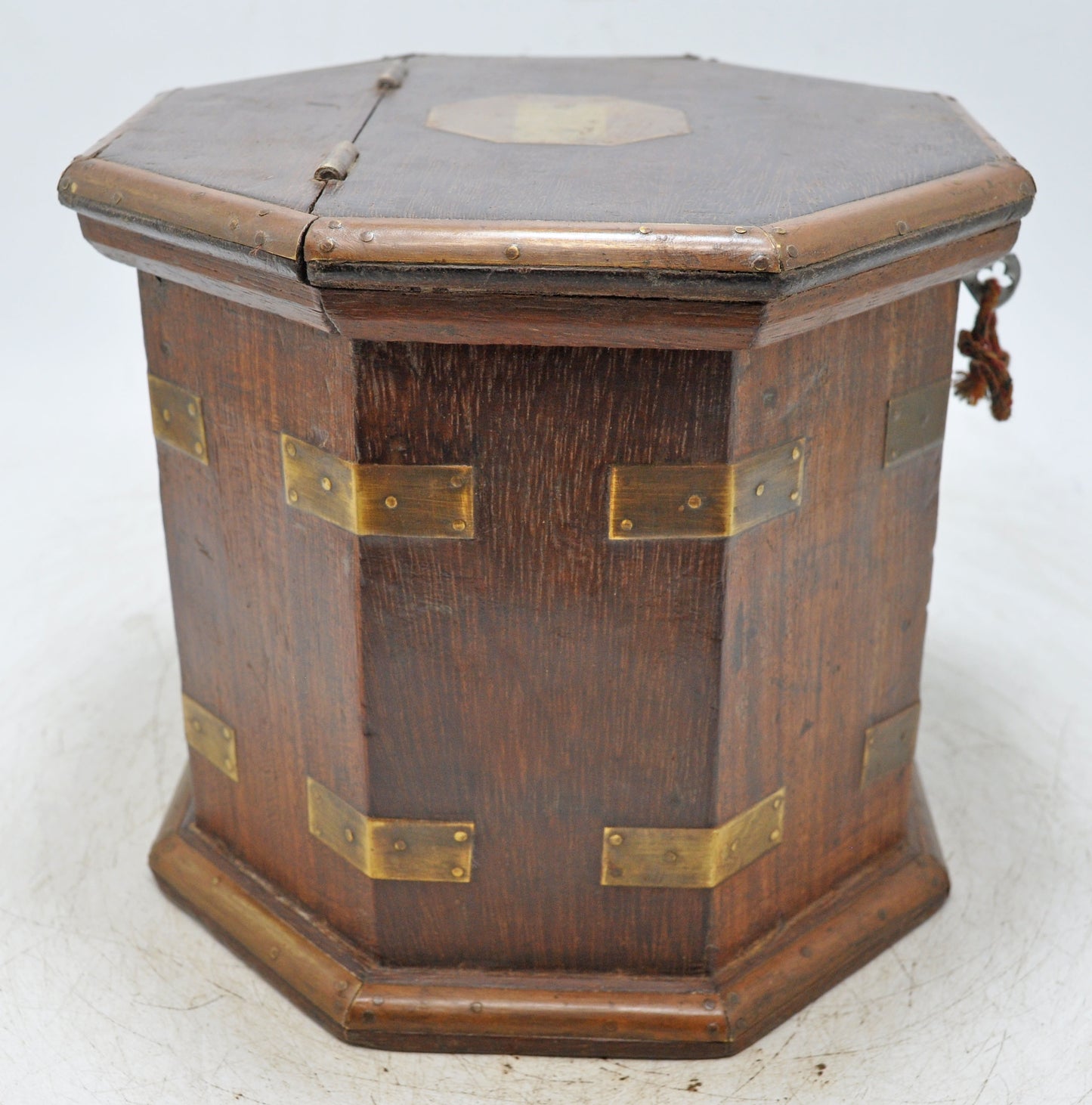 Vintage Wooden Octagonal Tall Storage Box Original Old Hand Crafted