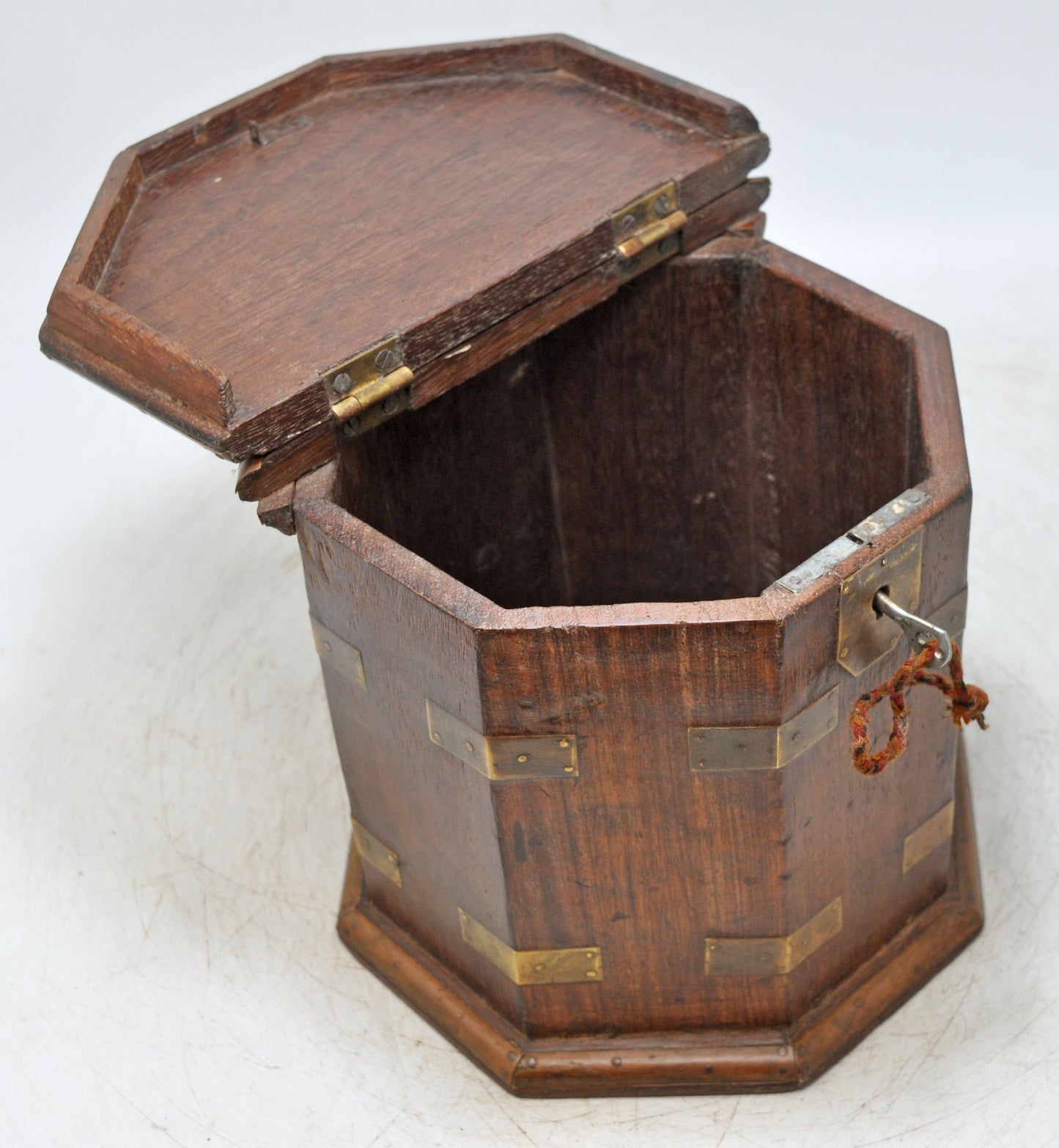Vintage Wooden Octagonal Tall Storage Box Original Old Hand Crafted