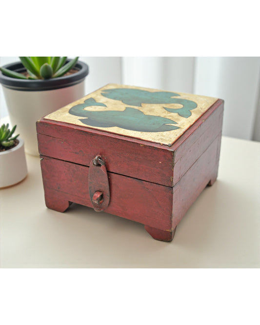 Vintage Wooden Small Storage Box Original Old Hand Crafted Painted