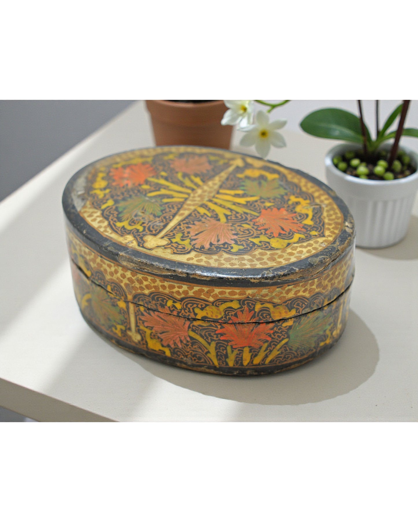 Vintage Wooden Small Storage Box Original Old Hand Crafted Painted