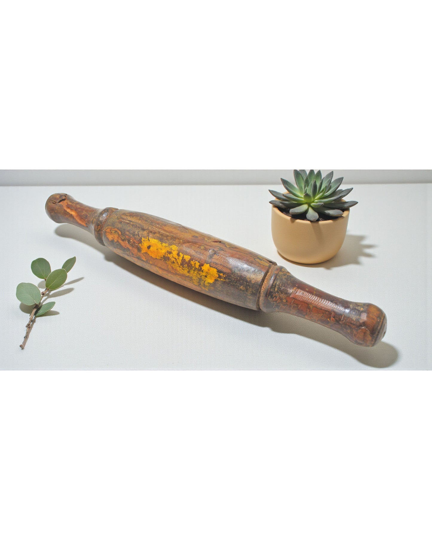 Antique Wooden Large Chapati Bread Rolling Pin Belan Original Old Hand Carved