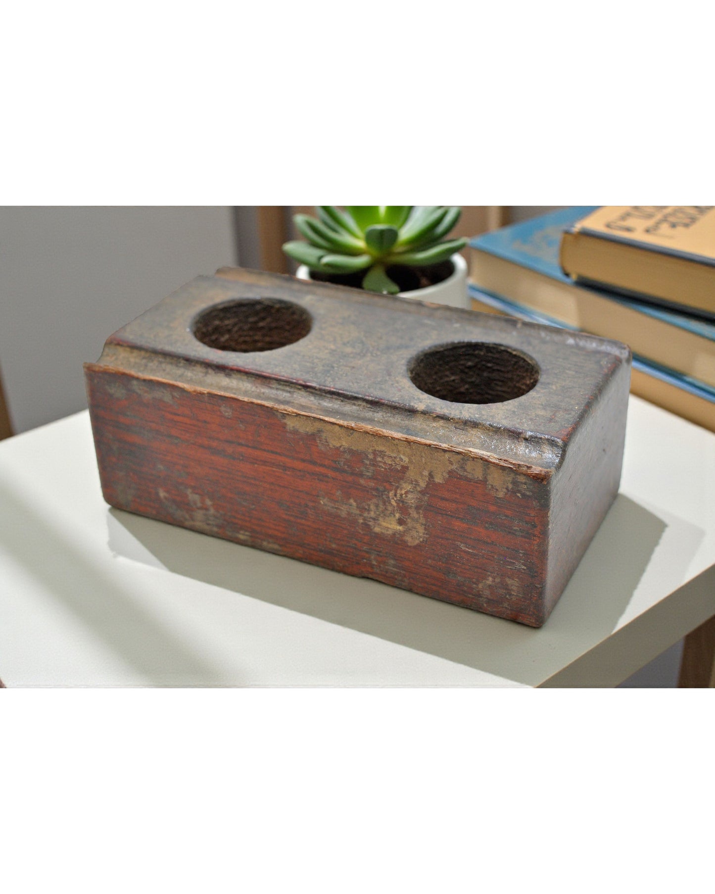 Antique Wooden Ink Pot Pen Stand Original Old Hand Carved