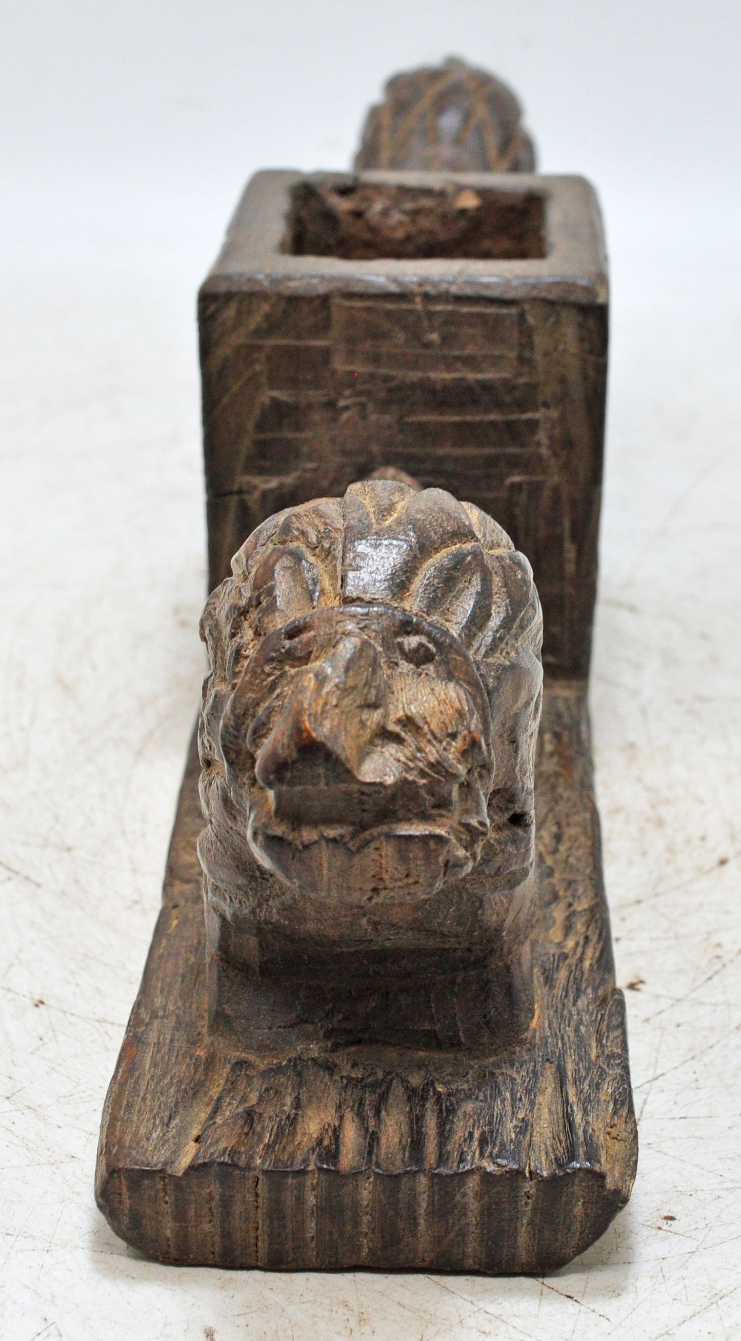 Antique Wooden 2 Lions Decoratibe Bowl Original Old Hand Carved