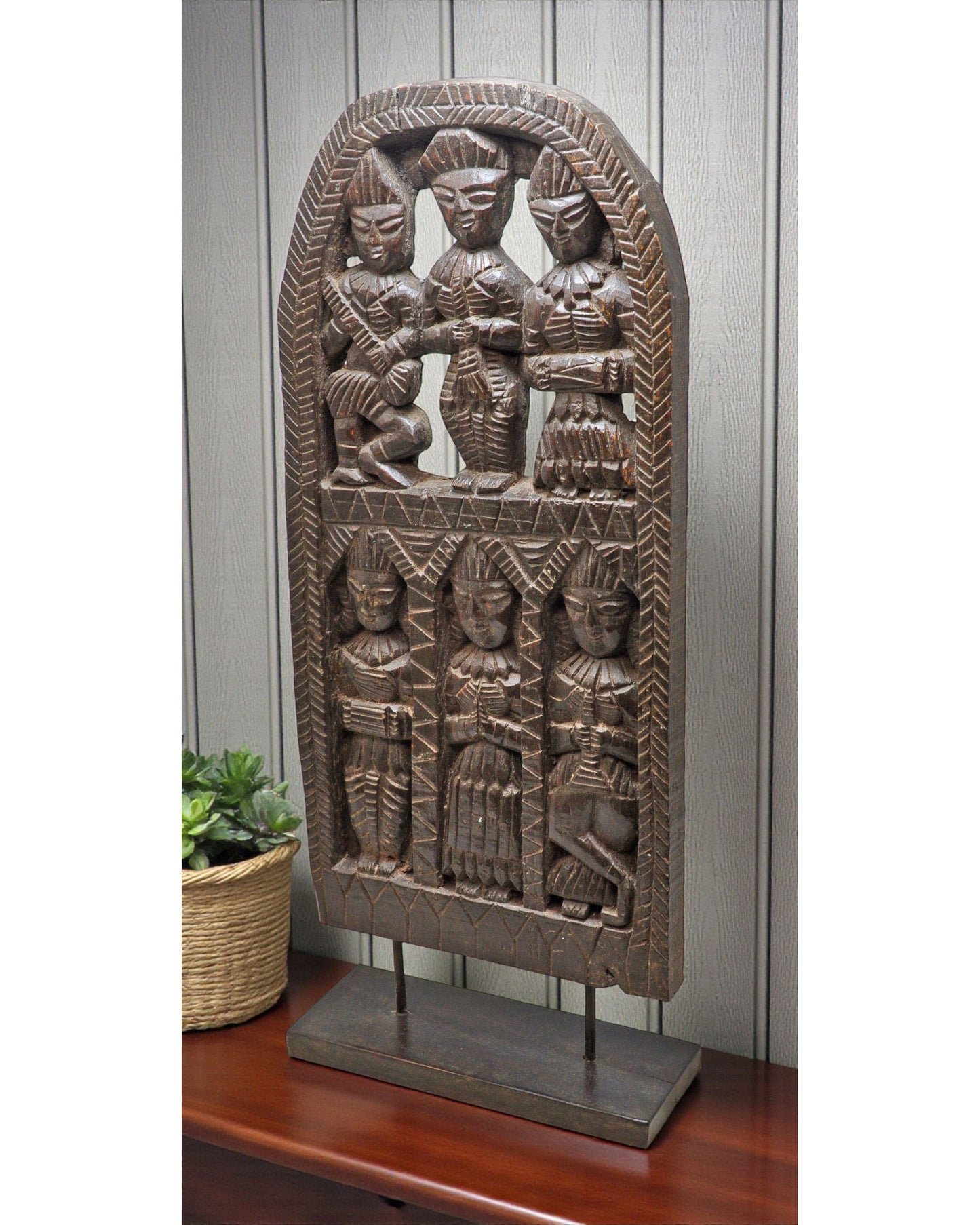 Antique Wooden Large Tribal Musicians Carving Figurine Original Old Hand Carved