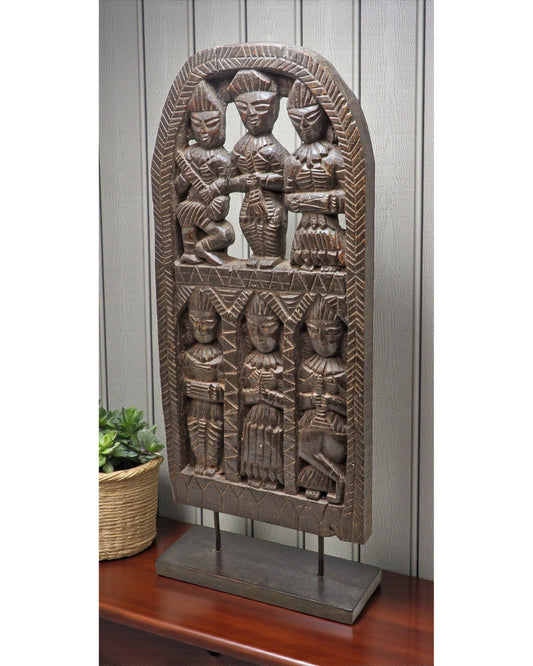 Antique Wooden Large Tribal Musicians Carving Figurine Original Old Hand Carved