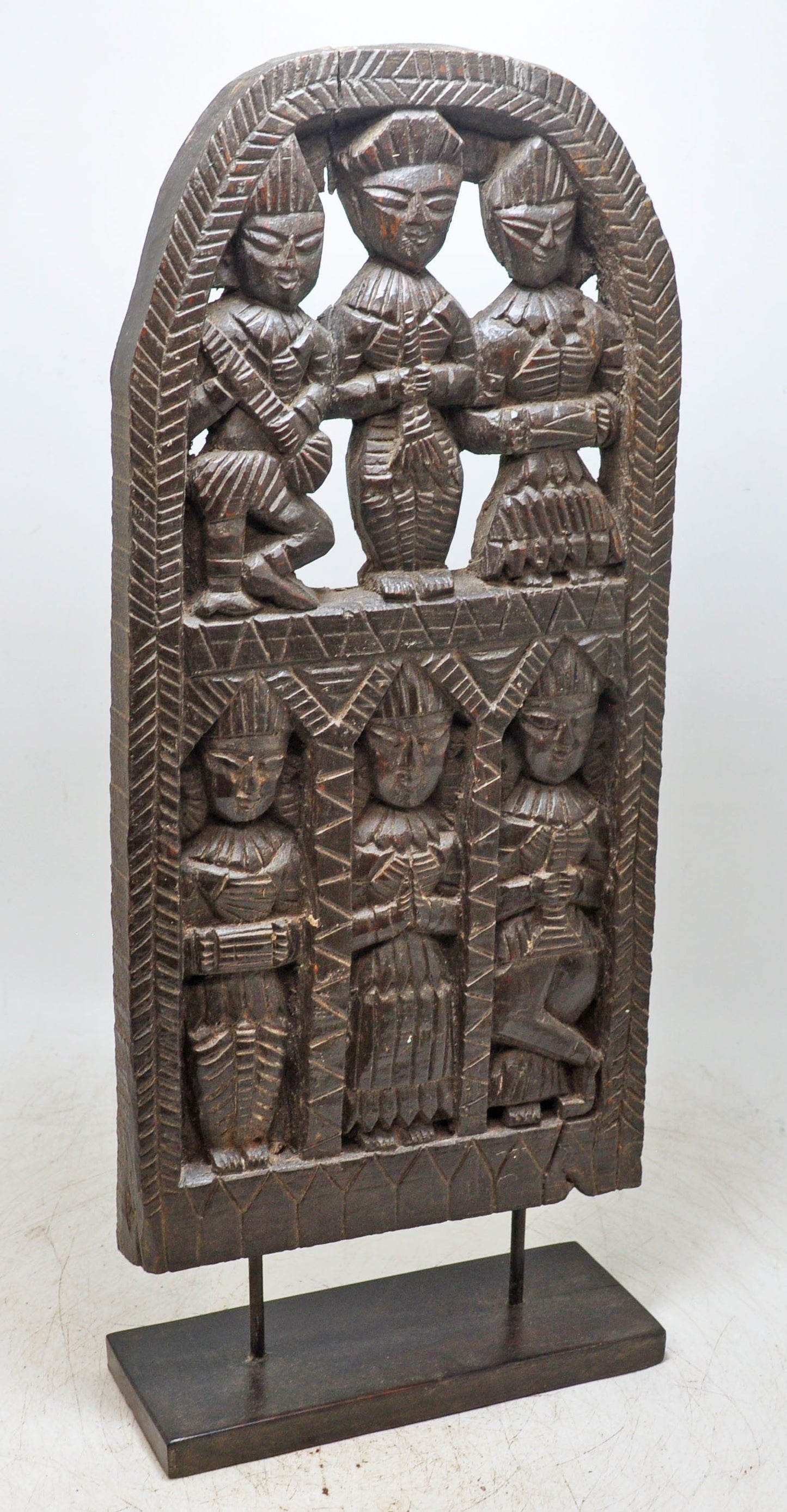 Antique Wooden Large Tribal Musicians Carving Figurine Original Old Hand Carved