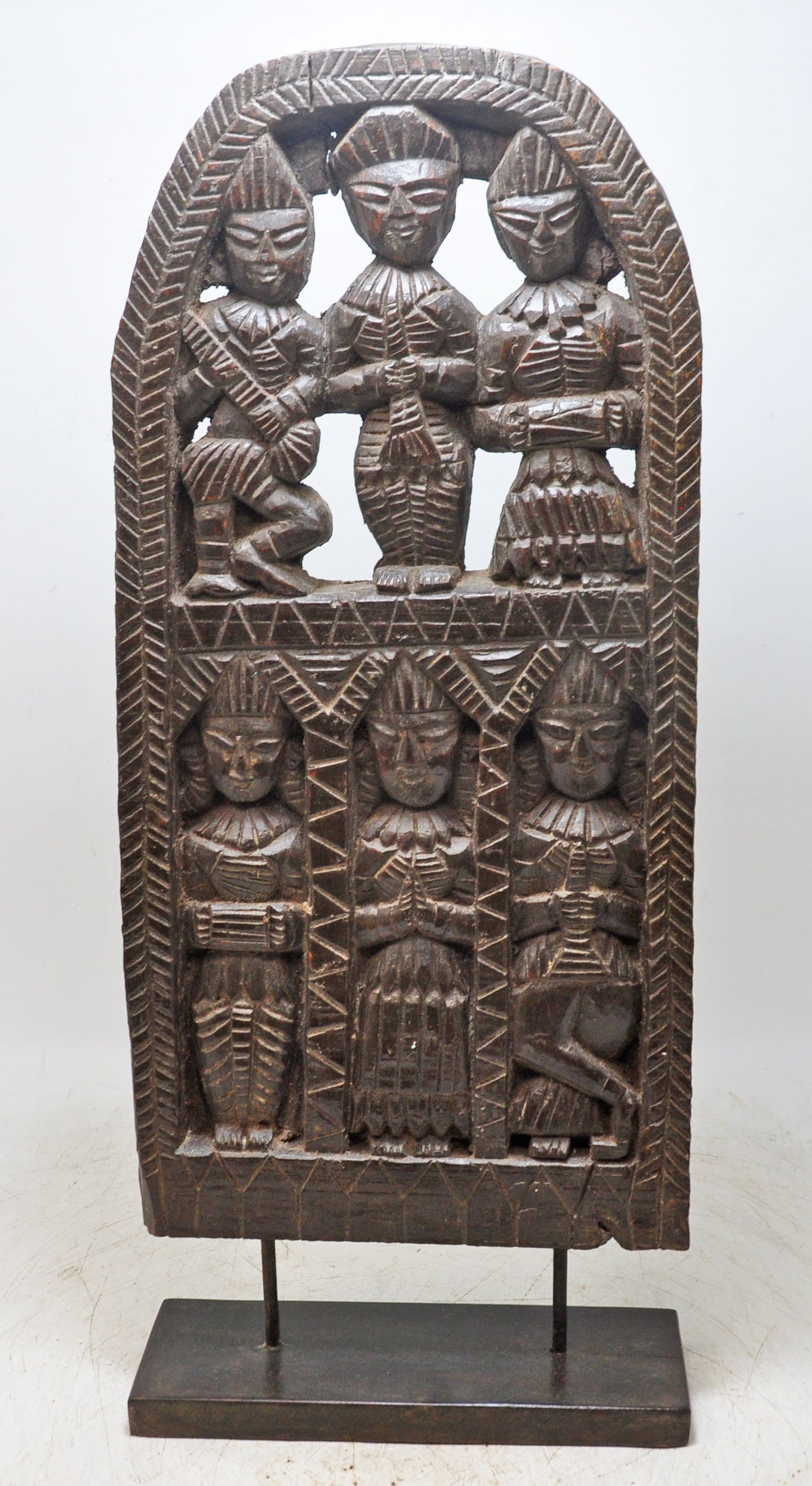 Antique Wooden Large Tribal Musicians Carving Figurine Original Old Hand Carved