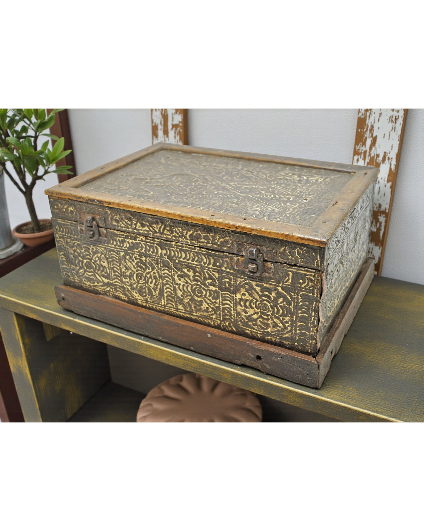 Vintage Wooden Storage Box Original Old Hand Crafted Fine Brass Fitted