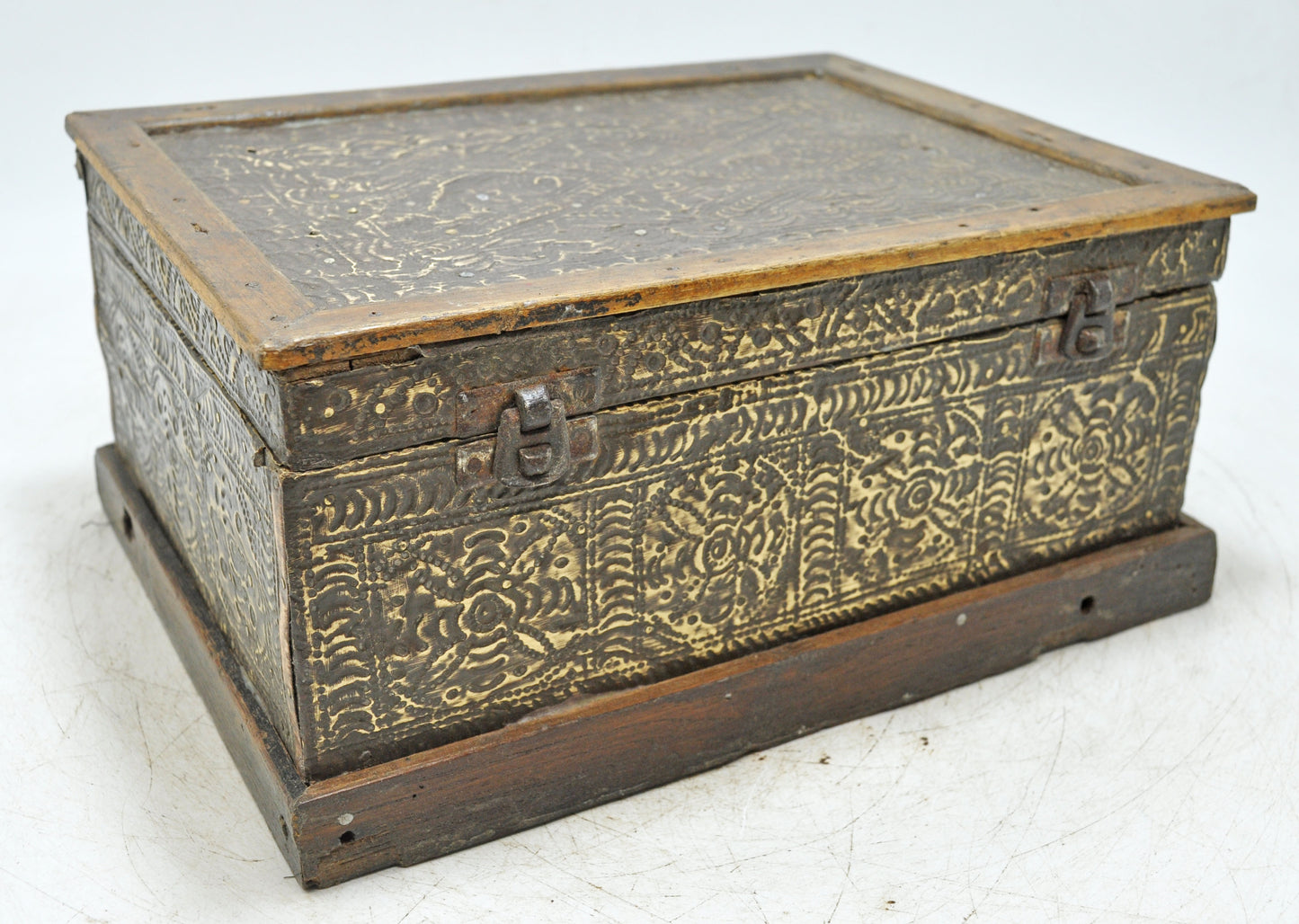 Vintage Wooden Storage Box Original Old Hand Crafted Fine Brass Fitted