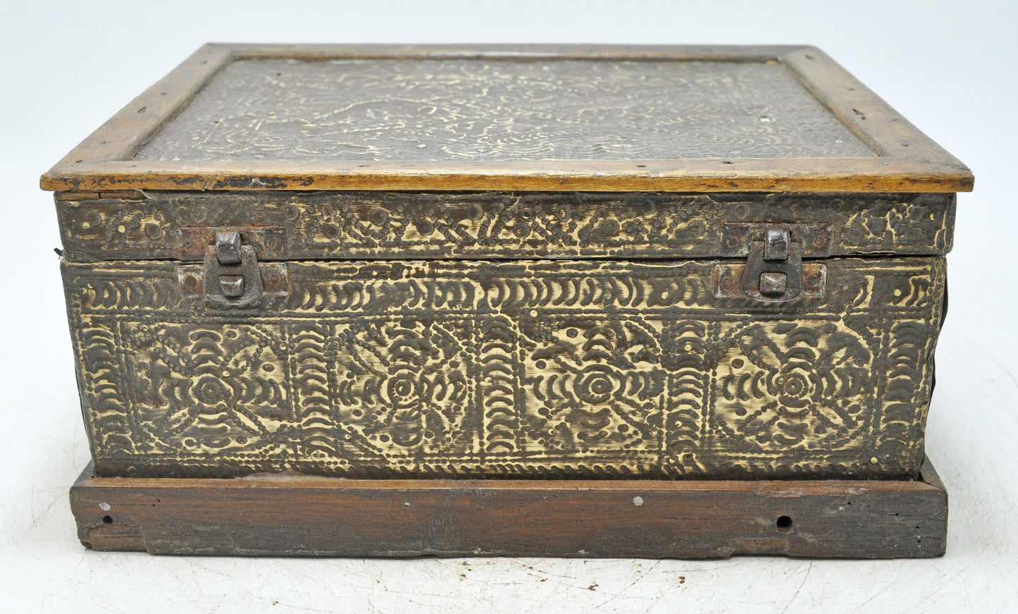 Vintage Wooden Storage Box Original Old Hand Crafted Fine Brass Fitted