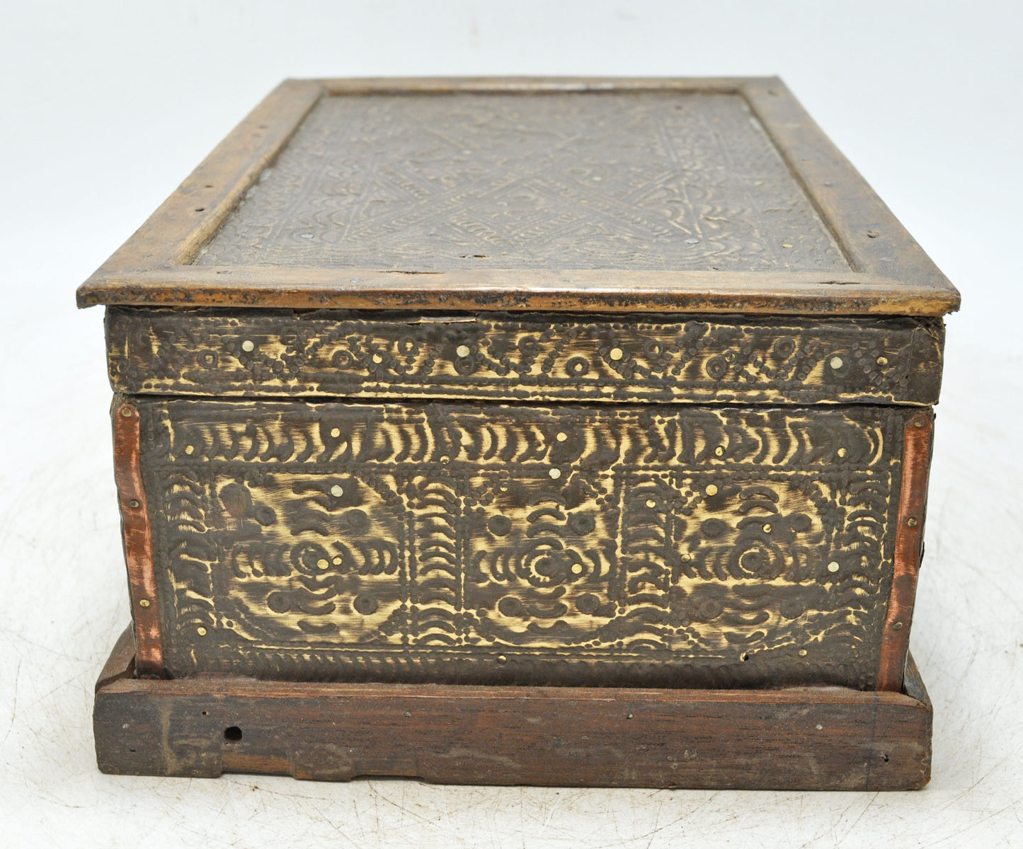 Vintage Wooden Storage Box Original Old Hand Crafted Fine Brass Fitted