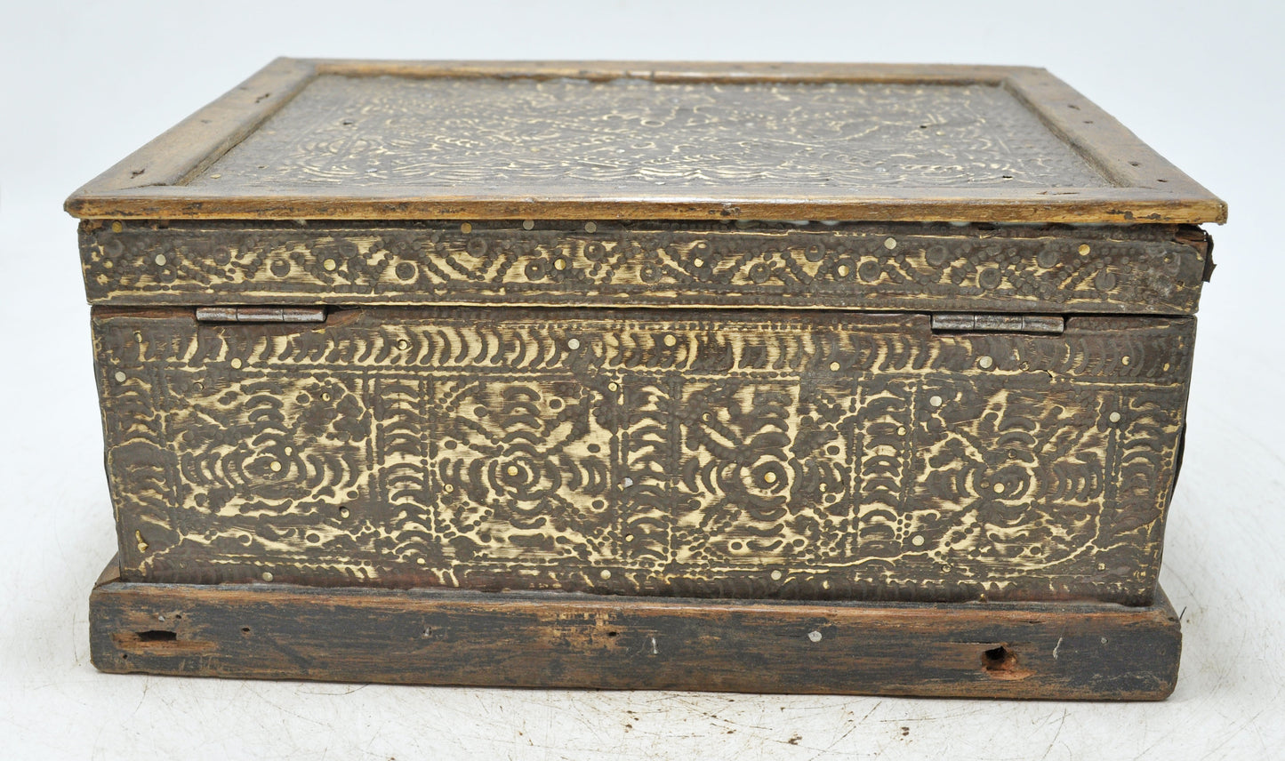 Vintage Wooden Storage Box Original Old Hand Crafted Fine Brass Fitted