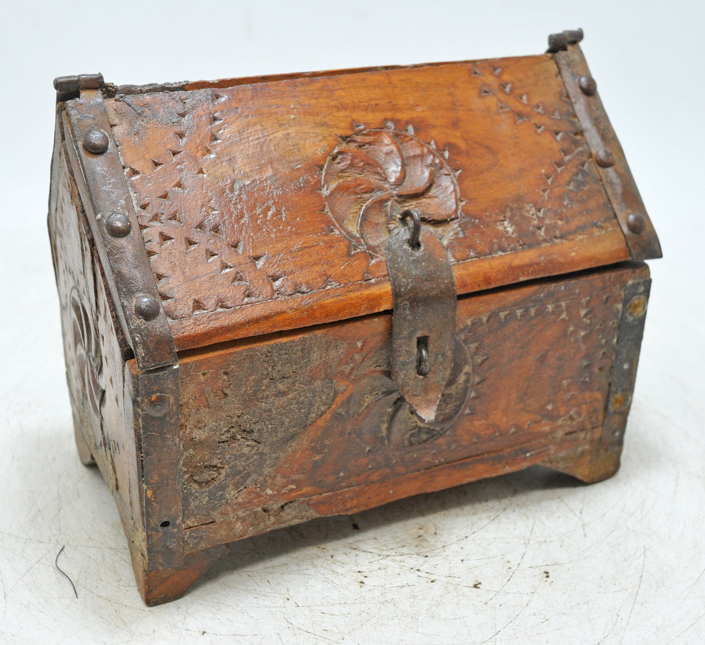 Vintage Wooden Hut Shaped Storage Box Original Old Hand Crafted Carved