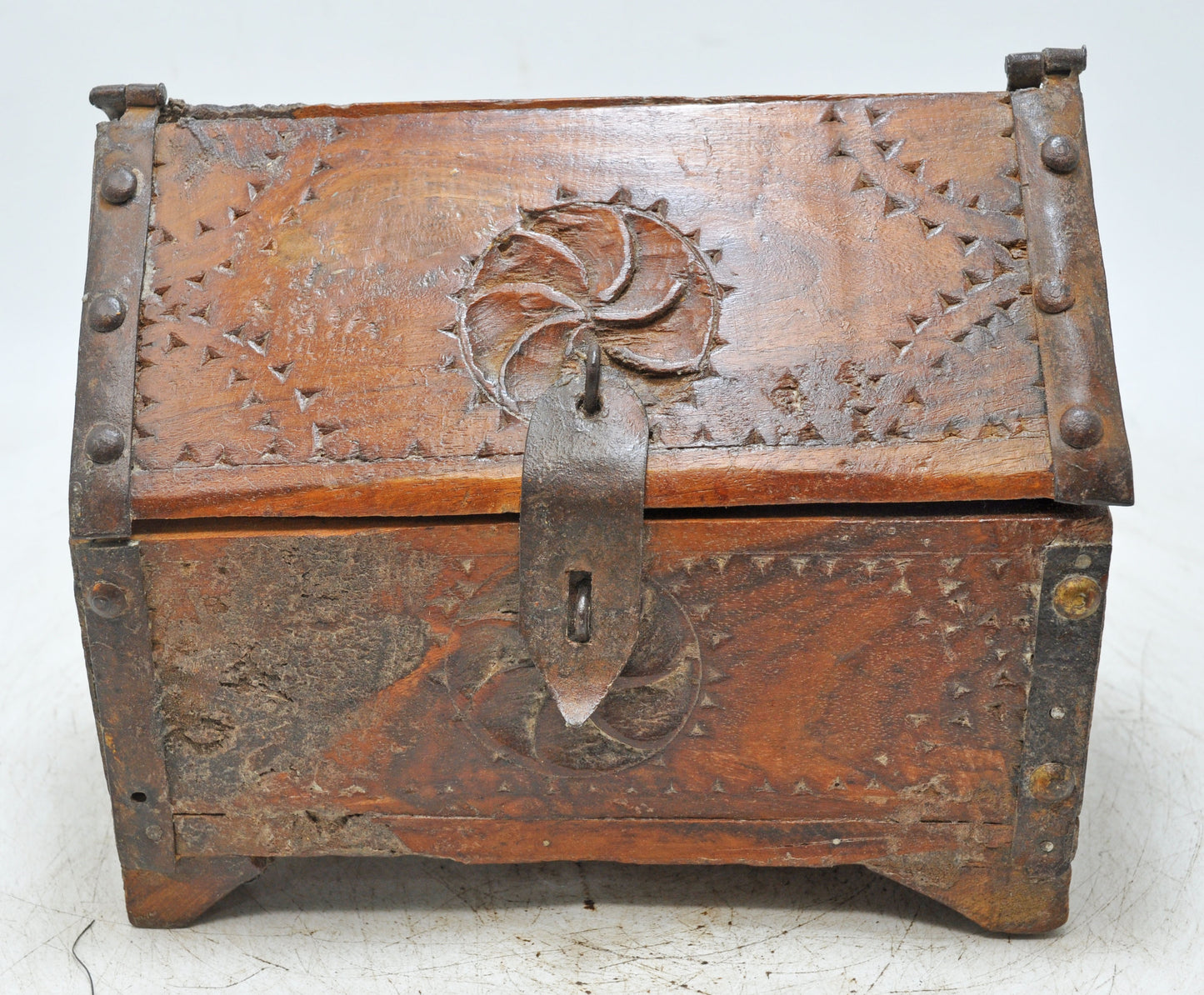Vintage Wooden Hut Shaped Storage Box Original Old Hand Crafted Carved
