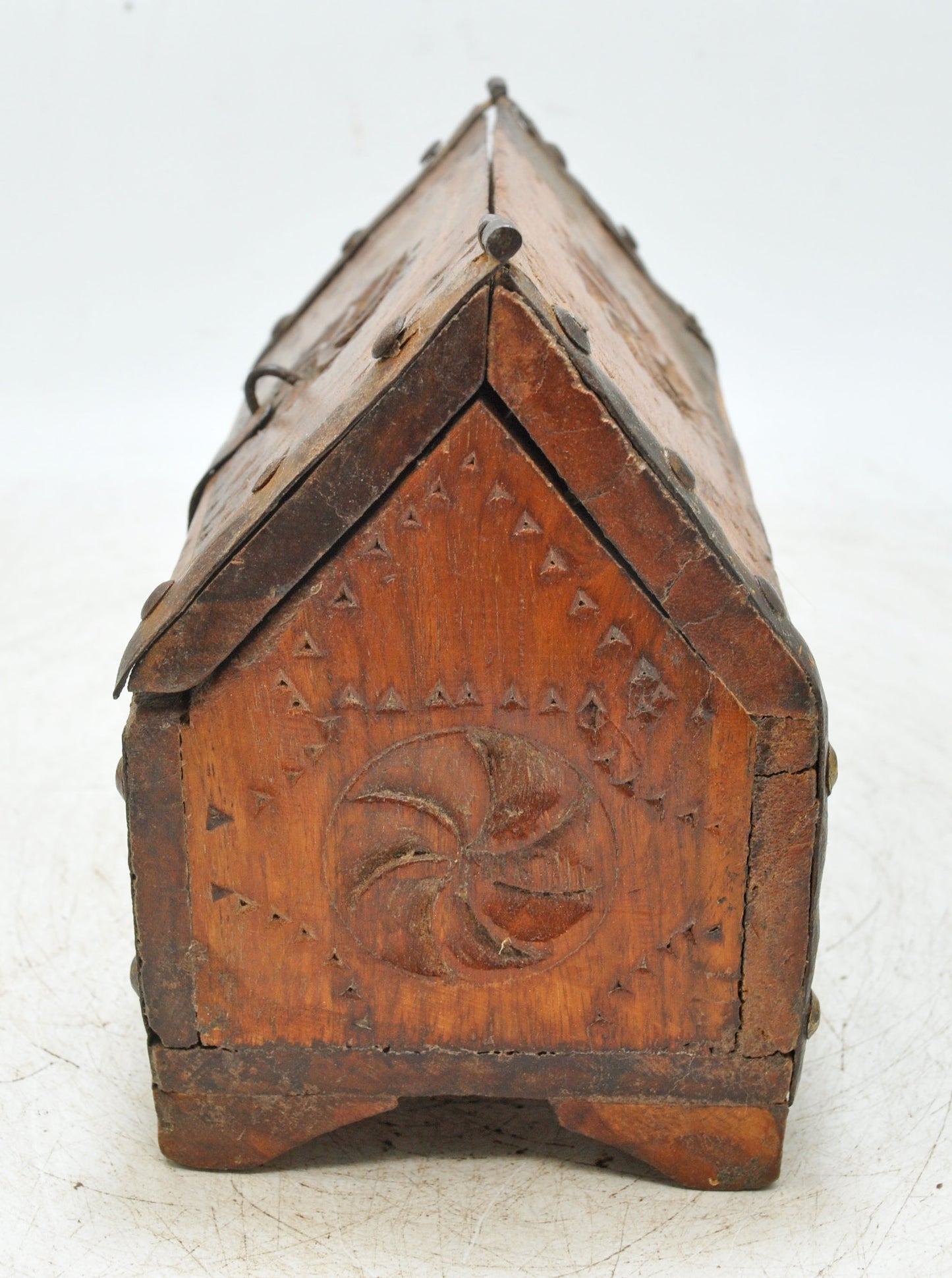 Vintage Wooden Hut Shaped Storage Box Original Old Hand Crafted Carved