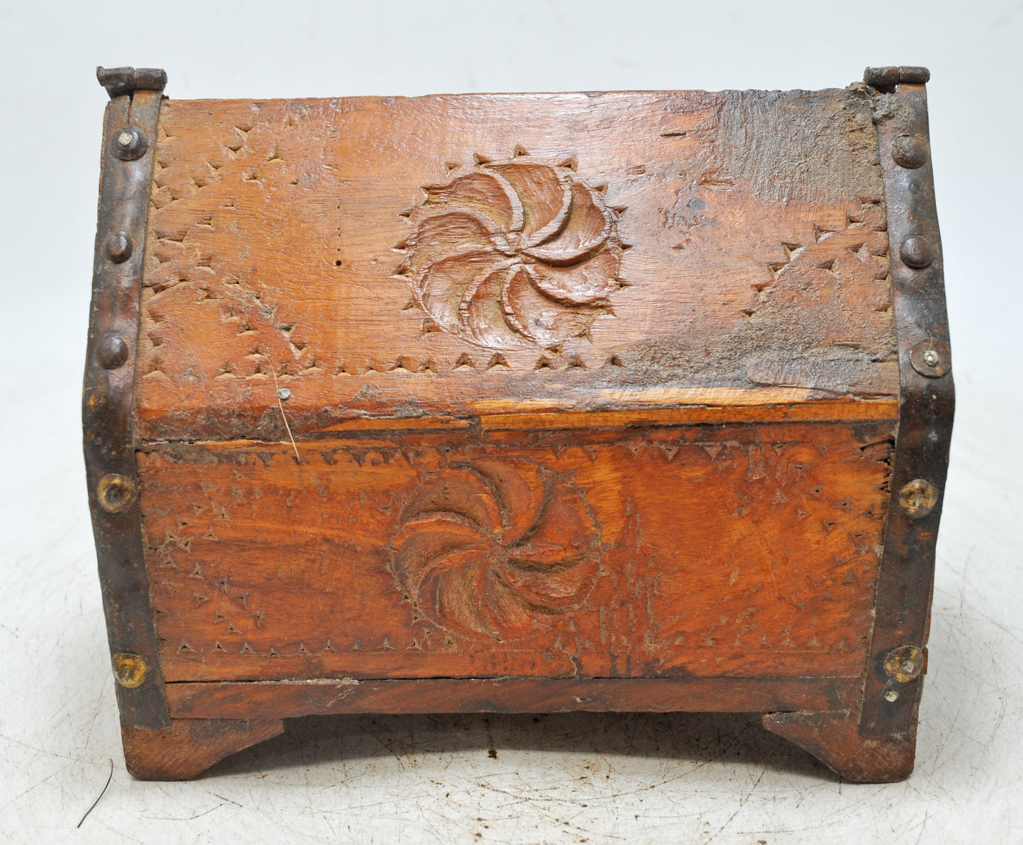 Vintage Wooden Hut Shaped Storage Box Original Old Hand Crafted Carved