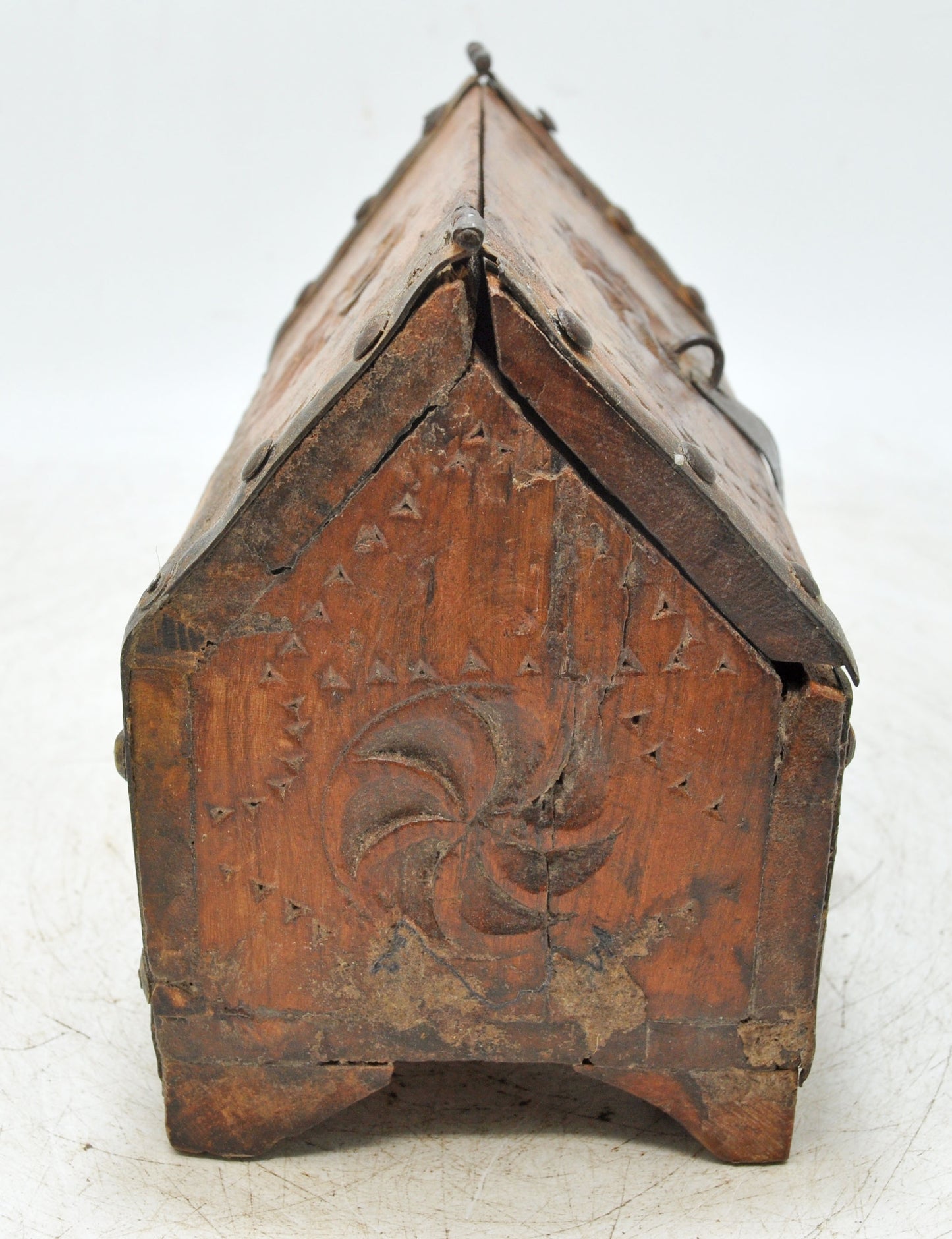Vintage Wooden Hut Shaped Storage Box Original Old Hand Crafted Carved
