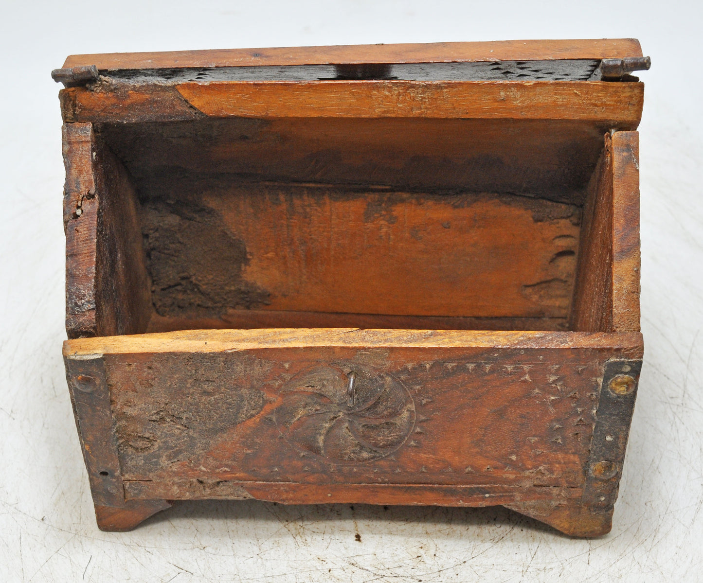 Vintage Wooden Hut Shaped Storage Box Original Old Hand Crafted Carved