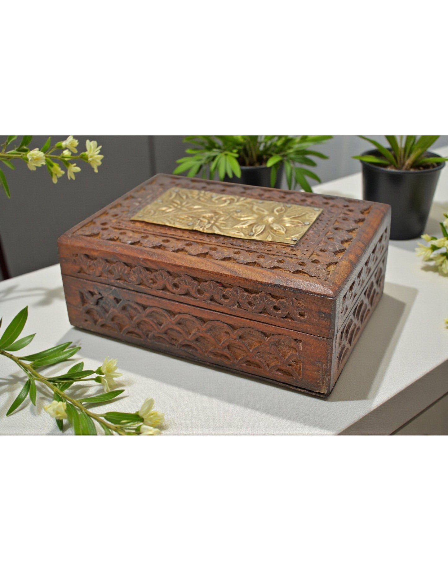 Vintage Wooden Small Storage Box Original Old Hand Crafted Brass Fitted