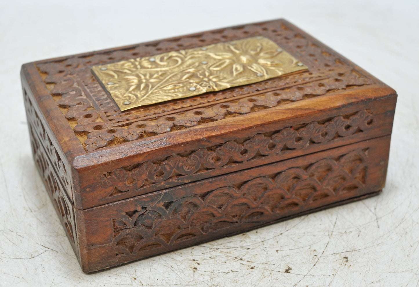 Vintage Wooden Small Storage Box Original Old Hand Crafted Brass Fitted