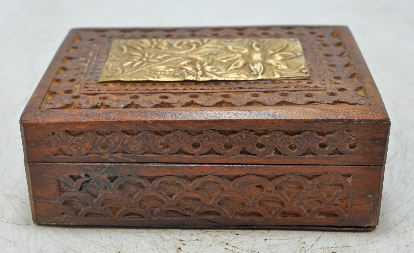 Vintage Wooden Small Storage Box Original Old Hand Crafted Brass Fitted