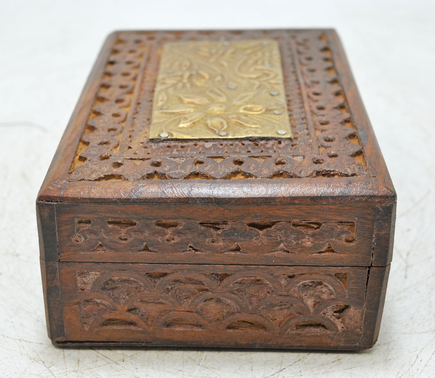 Vintage Wooden Small Storage Box Original Old Hand Crafted Brass Fitted