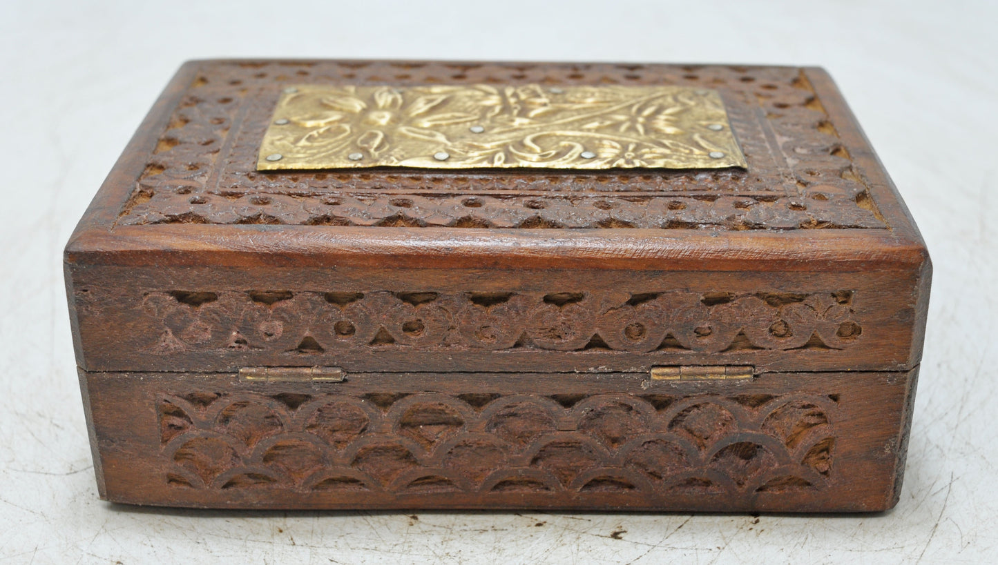 Vintage Wooden Small Storage Box Original Old Hand Crafted Brass Fitted