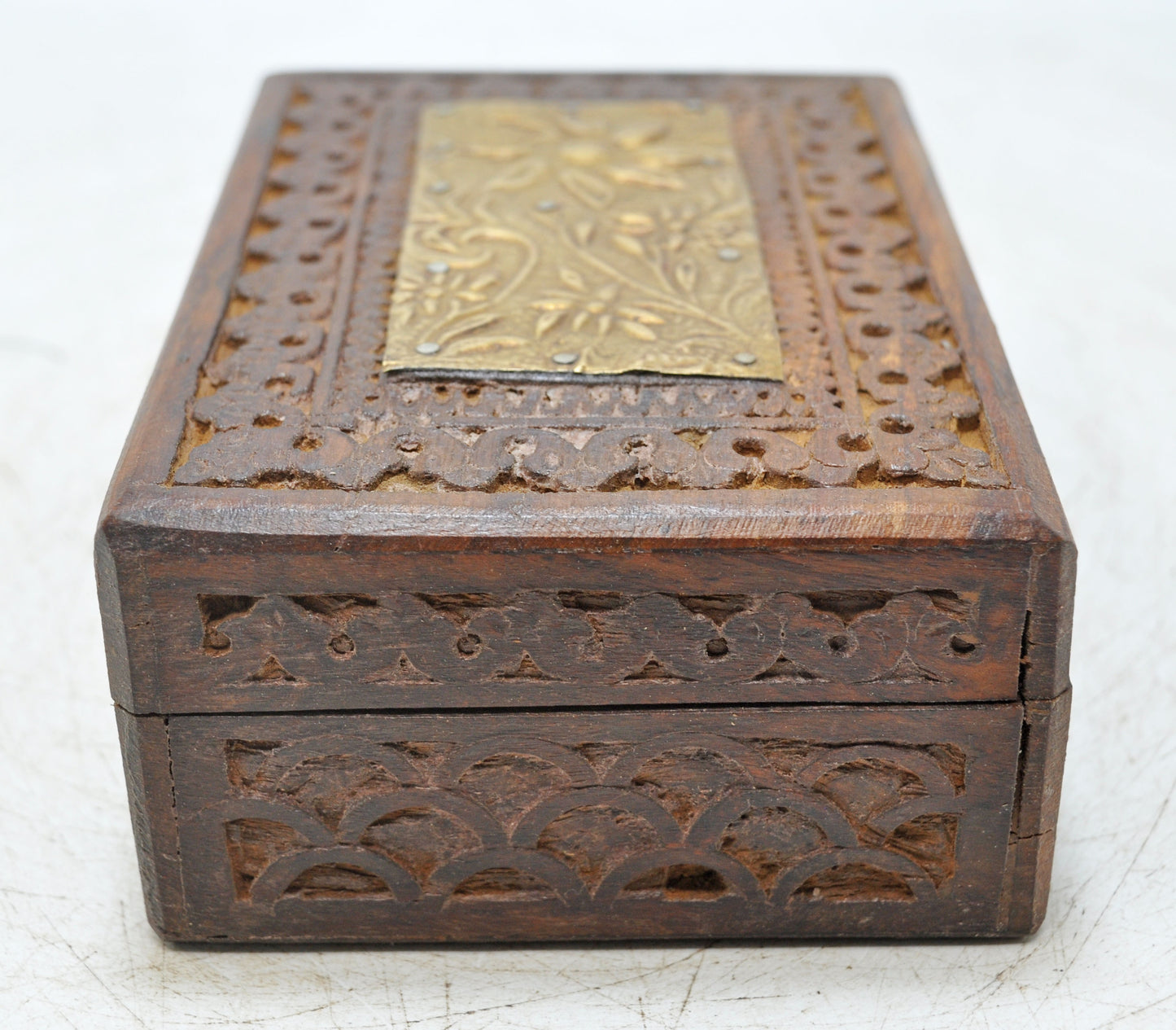 Vintage Wooden Small Storage Box Original Old Hand Crafted Brass Fitted