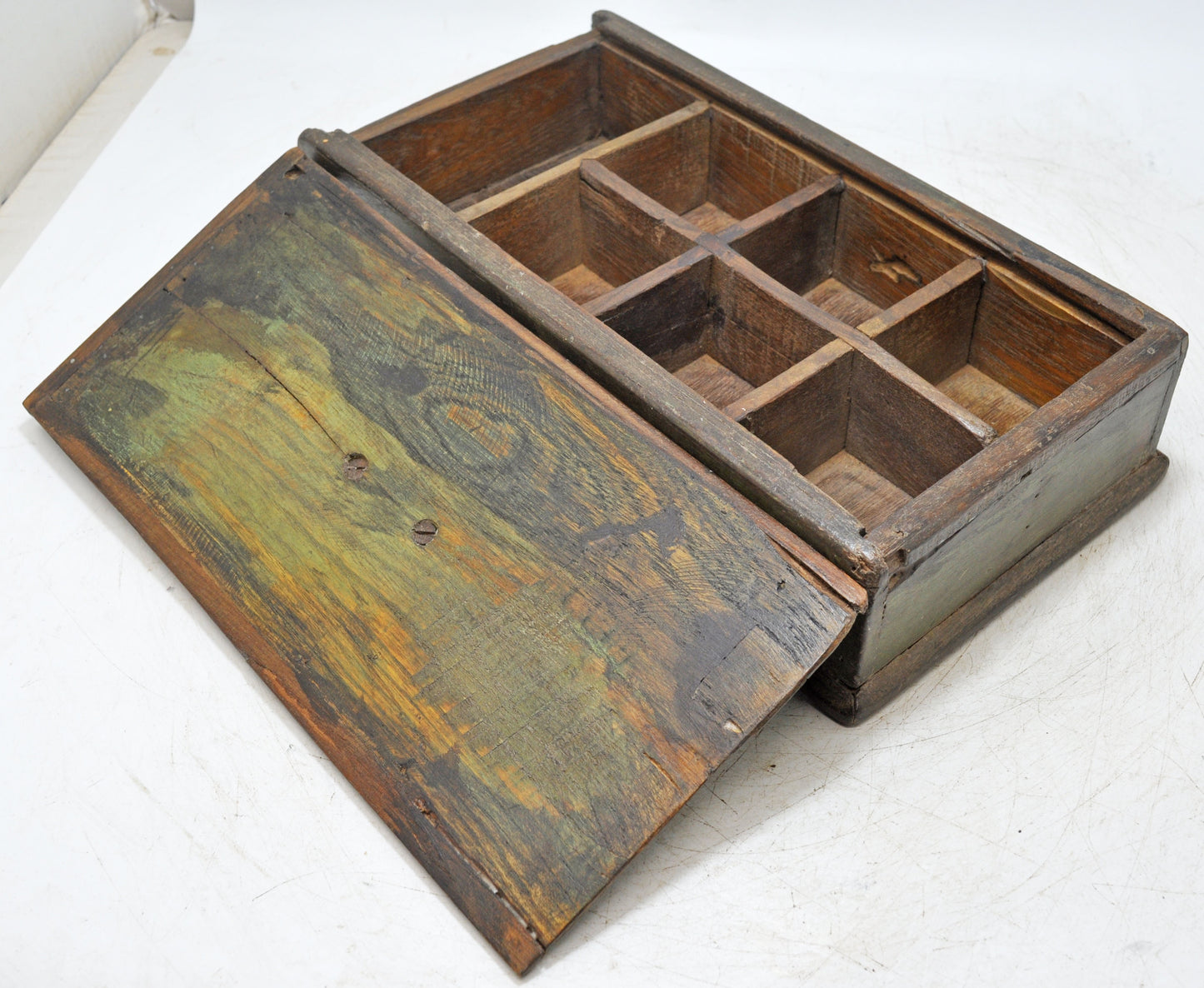 Antique Wooden Kitchenware Spice Box Original Old Hand Carved