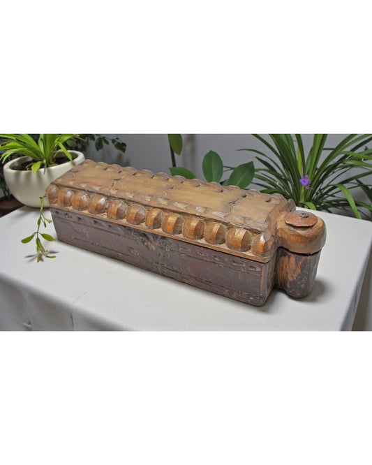 Antique Wooden Kitchenware Spice Box Original Old Hand Carved