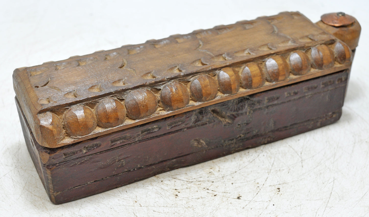 Antique Wooden Kitchenware Spice Box Original Old Hand Carved