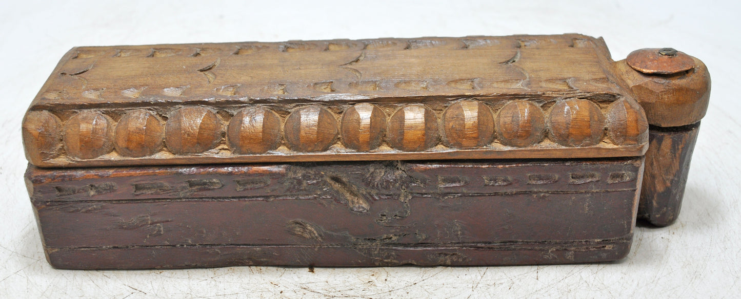 Antique Wooden Kitchenware Spice Box Original Old Hand Carved