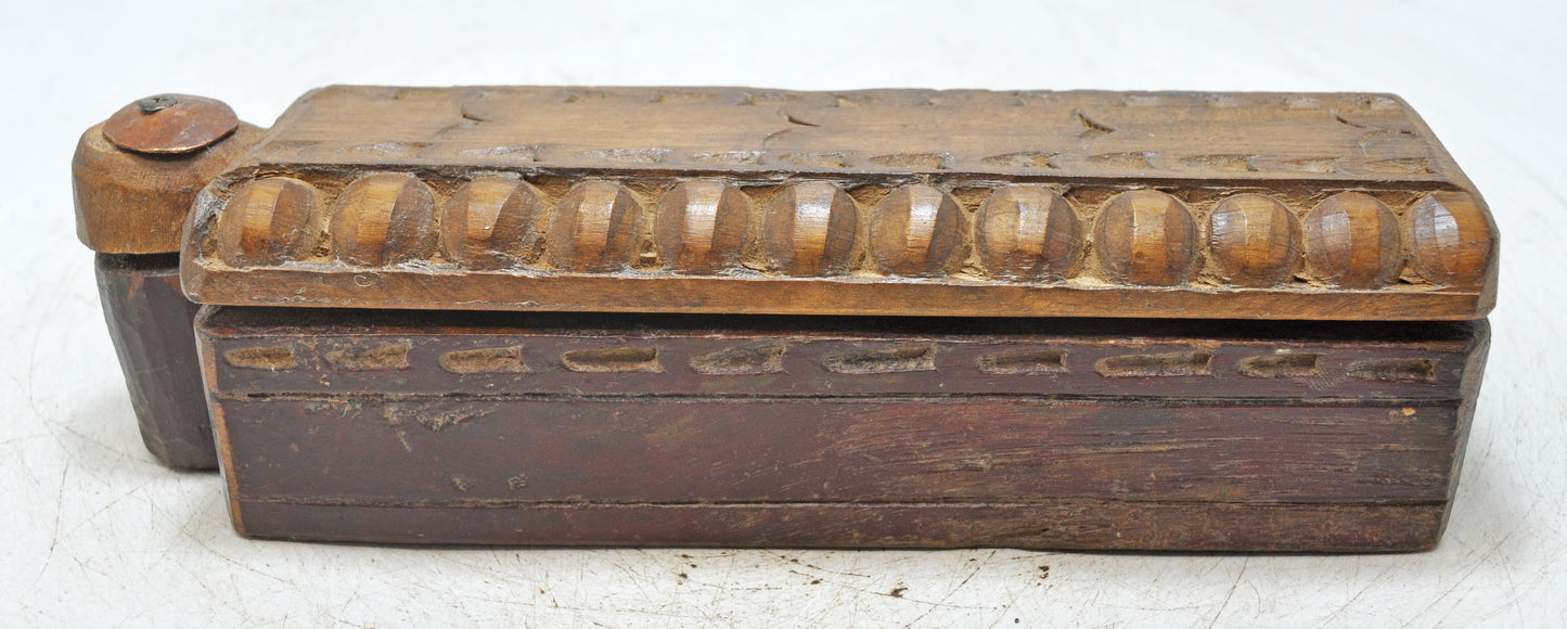 Antique Wooden Kitchenware Spice Box Original Old Hand Carved