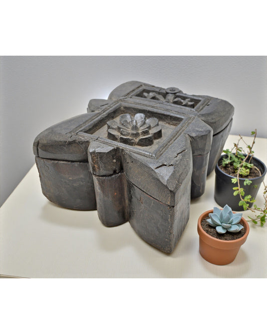 Antique Wooden Kitchenware Spice Box Original Old Hand Carved