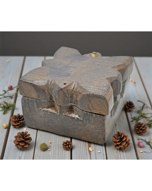 Antique Wooden Kitchenware Spice Box Original Old Hand Carved