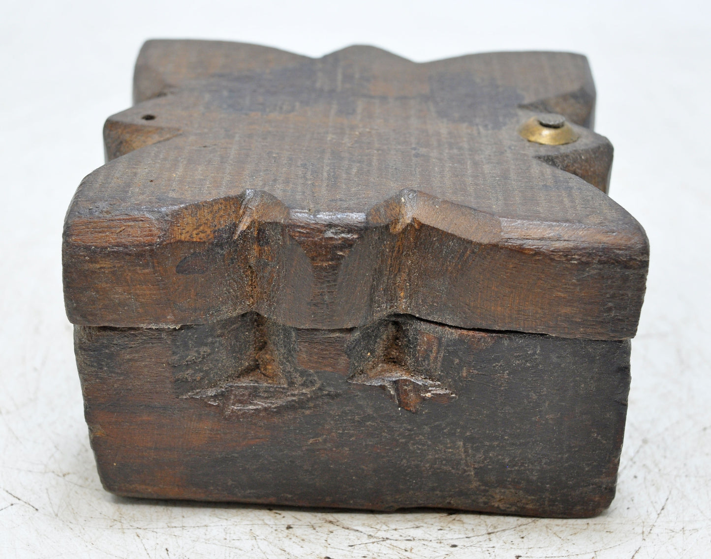 Antique Wooden Kitchenware Spice Box Original Old Hand Carved
