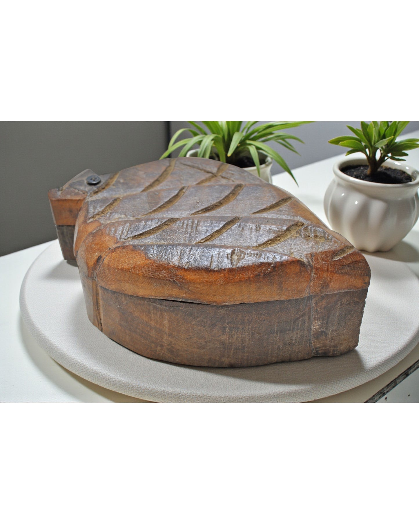 Antique Wooden Kitchenware Spice Box Original Old Hand Carved
