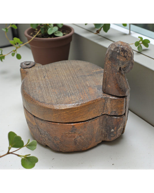 Antique Wooden Kum Kum Powder Tika Box Original Old Hand Carved