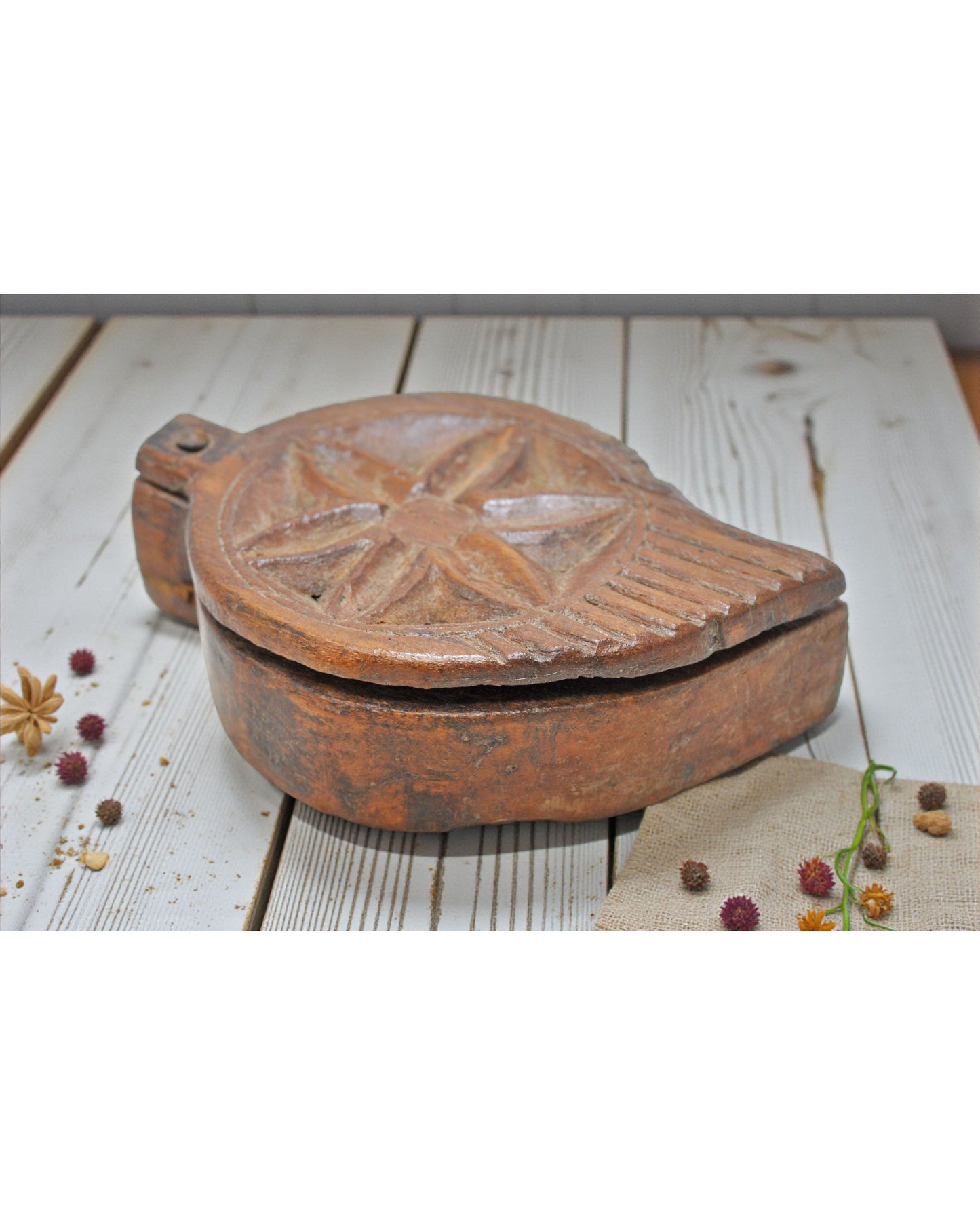Antique Wooden Kum Kum Powder Tika Box Original Old Hand Carved