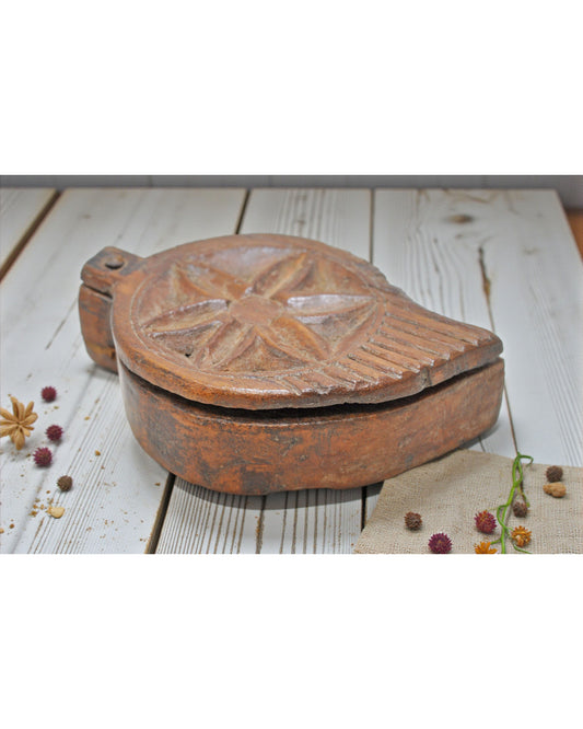 Antique Wooden Kum Kum Powder Tika Box Original Old Hand Carved