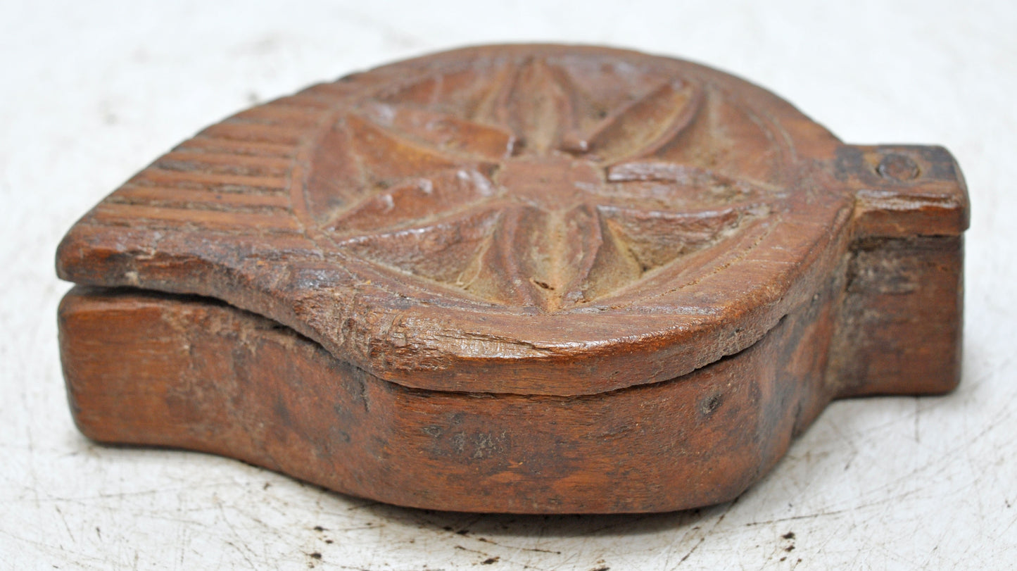 Antique Wooden Kum Kum Powder Tika Box Original Old Hand Carved