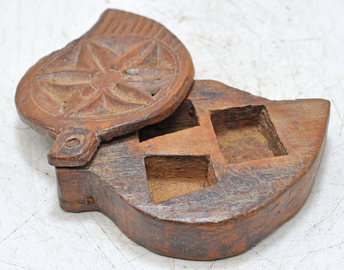 Antique Wooden Kum Kum Powder Tika Box Original Old Hand Carved